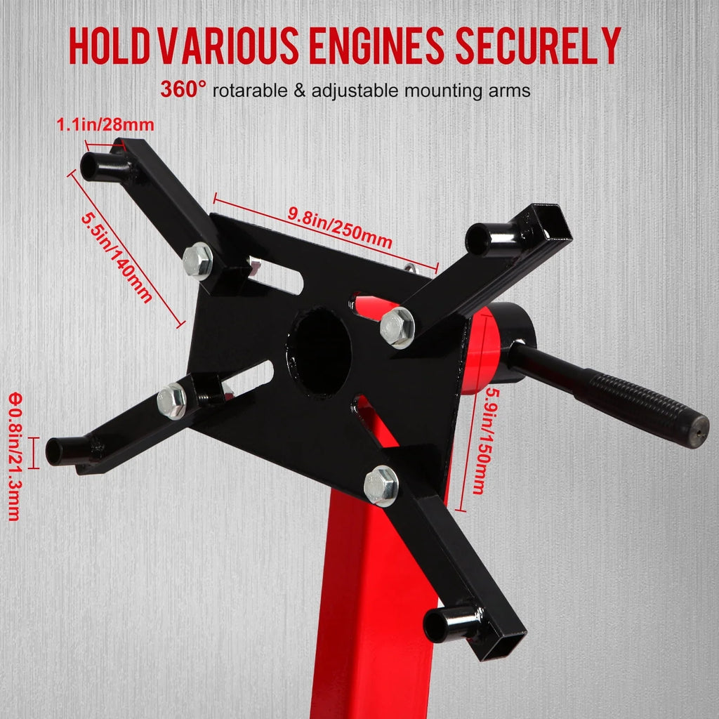 ANDTE Steel Rotating Engine Stand with 360 Degree Rotating Head and Folding Frame: 1/2 Ton (1000 lb) Capacity, Red