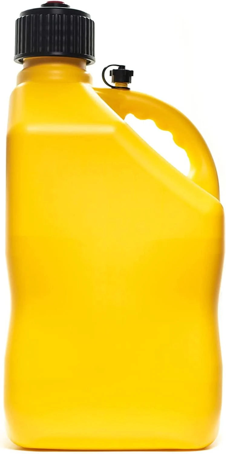 VP Racing 5.5-Gallon Square Motorsport Racing Utility Liquid Fuel Container Jug and 14 In Deluxe Hose Kit and Multipurpose Cap, Yellow 2 Pack