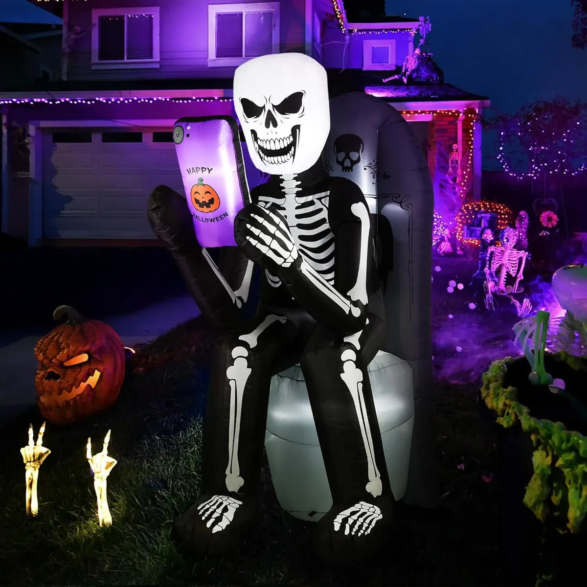 6.1 FT Halloween Inflatable Outdoor Decoration Skeleton & Tombstone Halloween Inflatable Blow Up Yard Decorations with LEDs for Halloween Holiday Party Outdoor Garden Yard Lawn Indoor Decor