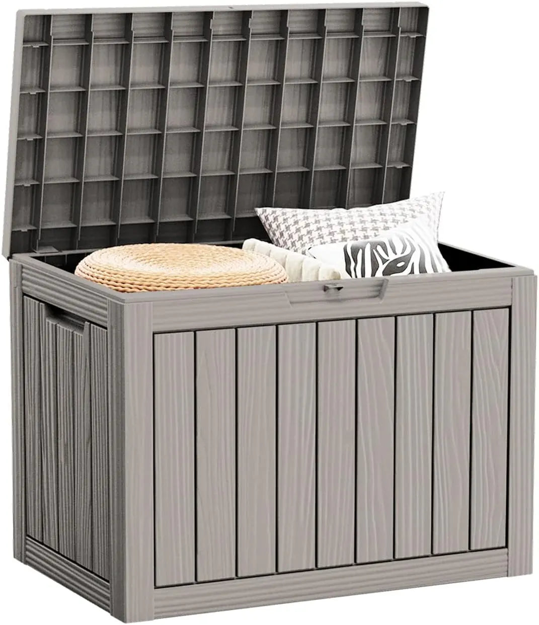 45 Gallon Waterproof Deck Box, Lockable Resin Storage Box for Patio Furniture Cushions Garden Tools and Outdoor Delivery Storage, Coffee