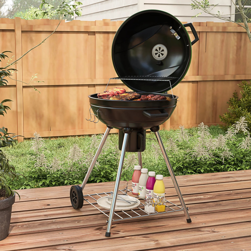 Outsunny 21 Kettle Charcoal BBQ Grill with Wheels, Barbecue, Green
