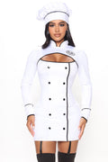 Chef Costume Set with Long Sleeve Cutout Dress and Hat, Leg Accessories