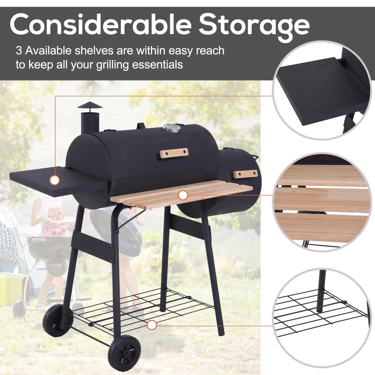 Outsunny 48 Steel Portable Backyard Charcoal BBQ Grill and Offset Smoker Combo