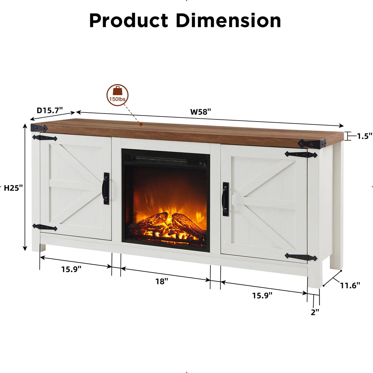 T4TREAM Fireplace TV Stand for 65 Inch TV, Farmhouse Barn Door Media Console, Entertainment Center with 18 Electric Fireplace Storage Cabinet Doors,for Living Room, 58 Inch, Antique White