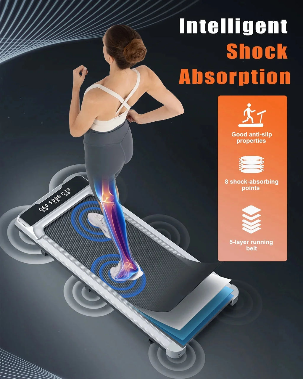 Bigzzia Walking Pad Treadmill, 2.5HP Brushless Motor Under Desk Treadmill, Portable Treadmill for Home Office Use, Super Large Display, Silver