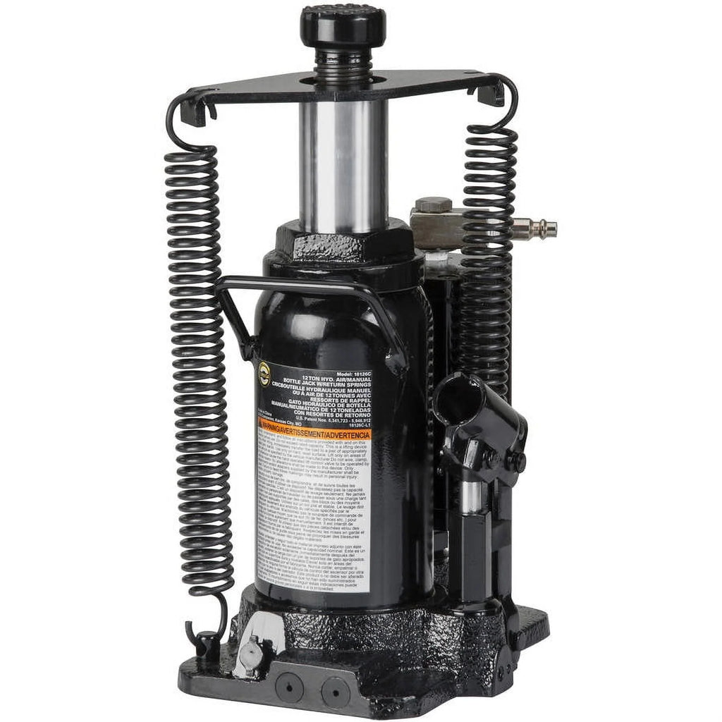 Omega 18126C Black Hydraulic Bottle Jack with Return Springs, 12 Ton Capacity