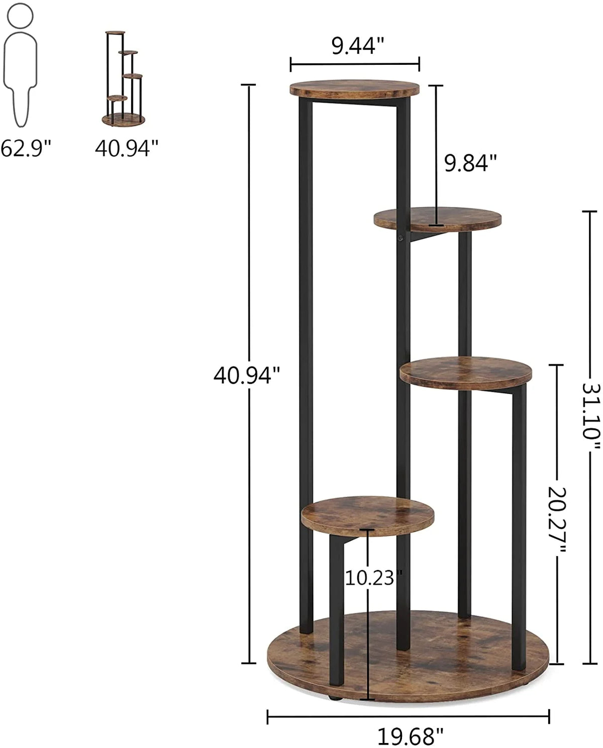 Tribesigns Rustic Brown 4-Tier Corner Plant Stand: Wooden & Metal Pot Holder
