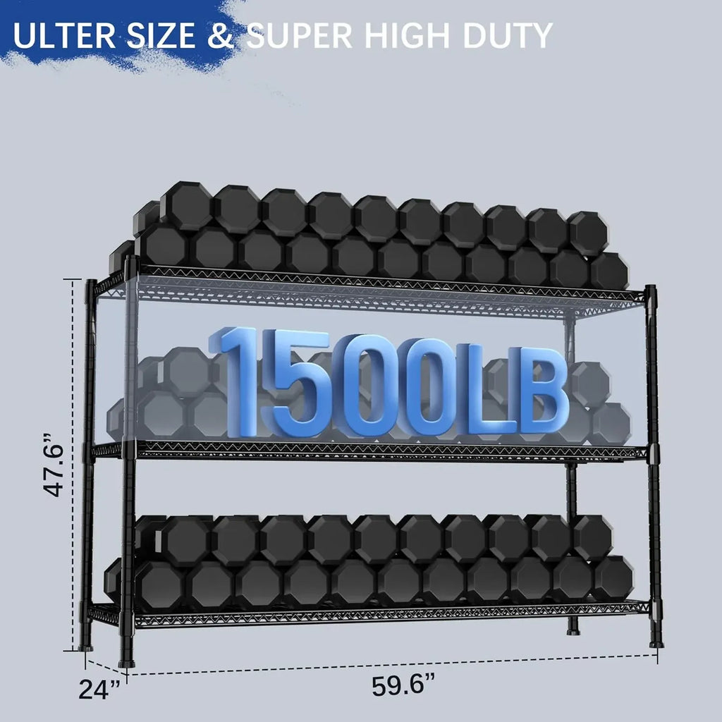 59.6 W x 24 D x 47.6 H Heavy Duty Storage Shelves, 2000LB Capacity Metal Shelving with 1IN Adjustable Height, Garage Shelving for Home, Warehouse & Commercial Use, Black