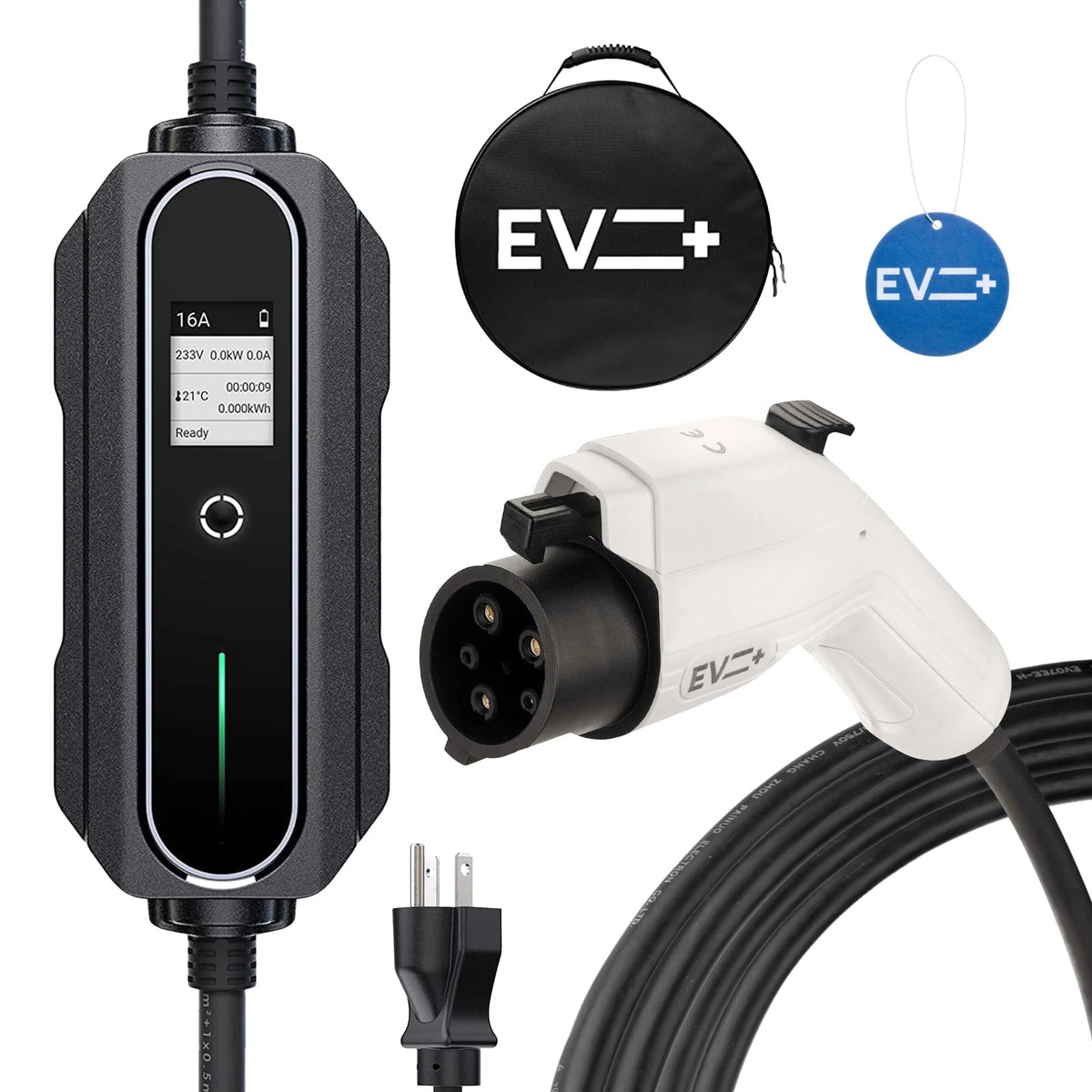 EV+ 16A EV Charging Station, Portable Electric Vehicle Charger, Level 2 EV Home Charging Station, 25-ft Cord SAE J1772 EV Charging Cable with NEMA 6-20, Travel Case, EVSE Level 2 Charging Station