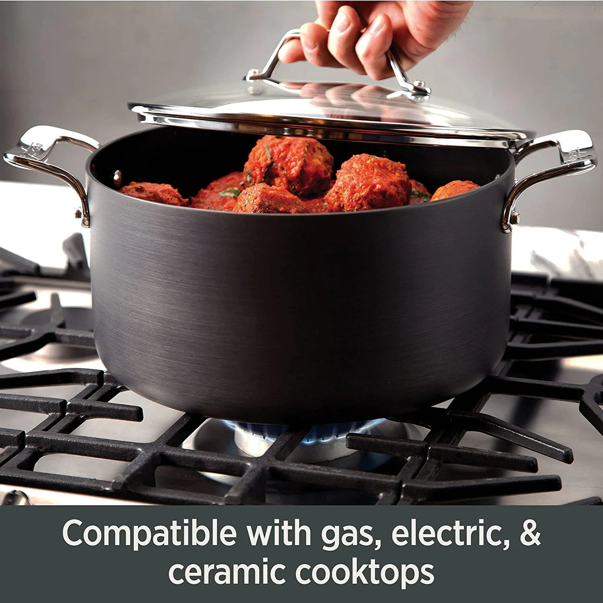 All-Clad H9112S64 Essentials Nonstick Hard Anodized 8.5 and 10.5-inch Fry Pans， 2 Piece， Grey