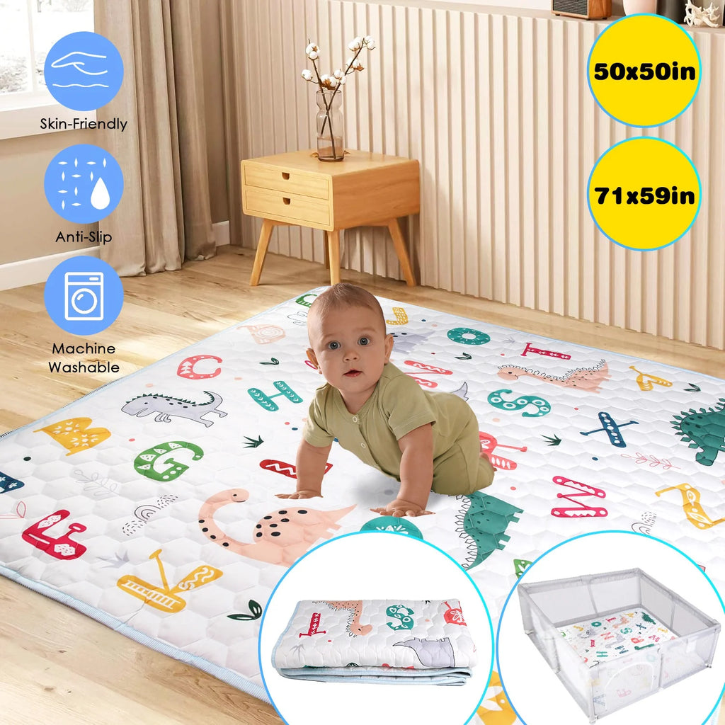 1Pc 71x59IN Or 50X50IN Baby Play Mat Non-Slip Baby Crawling Mat Foldable Playpen Mat Machine Washable For Newborns Infants Babies Toddlers
