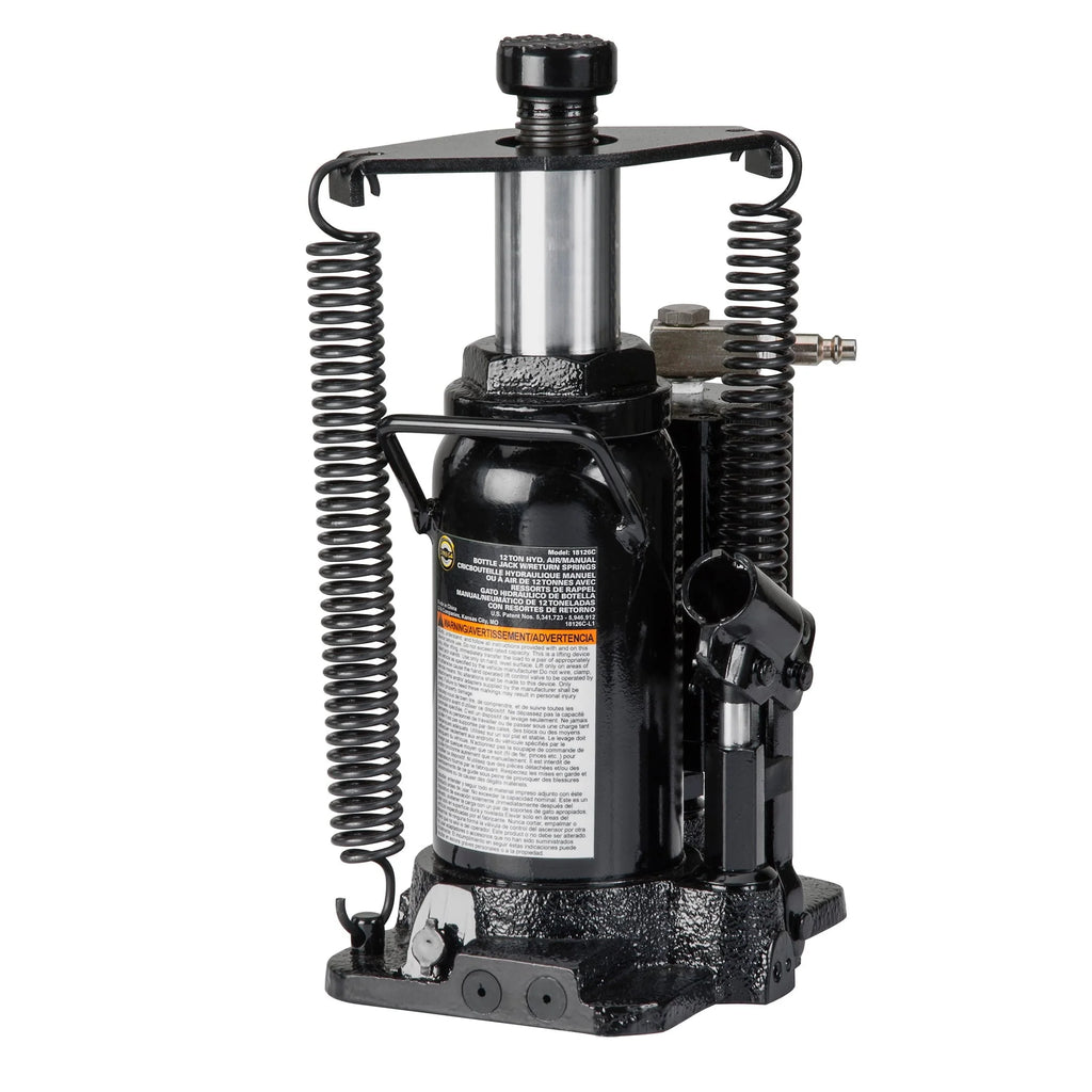 Omega 18126C Black Hydraulic Bottle Jack with Return Springs, 12 Ton Capacity