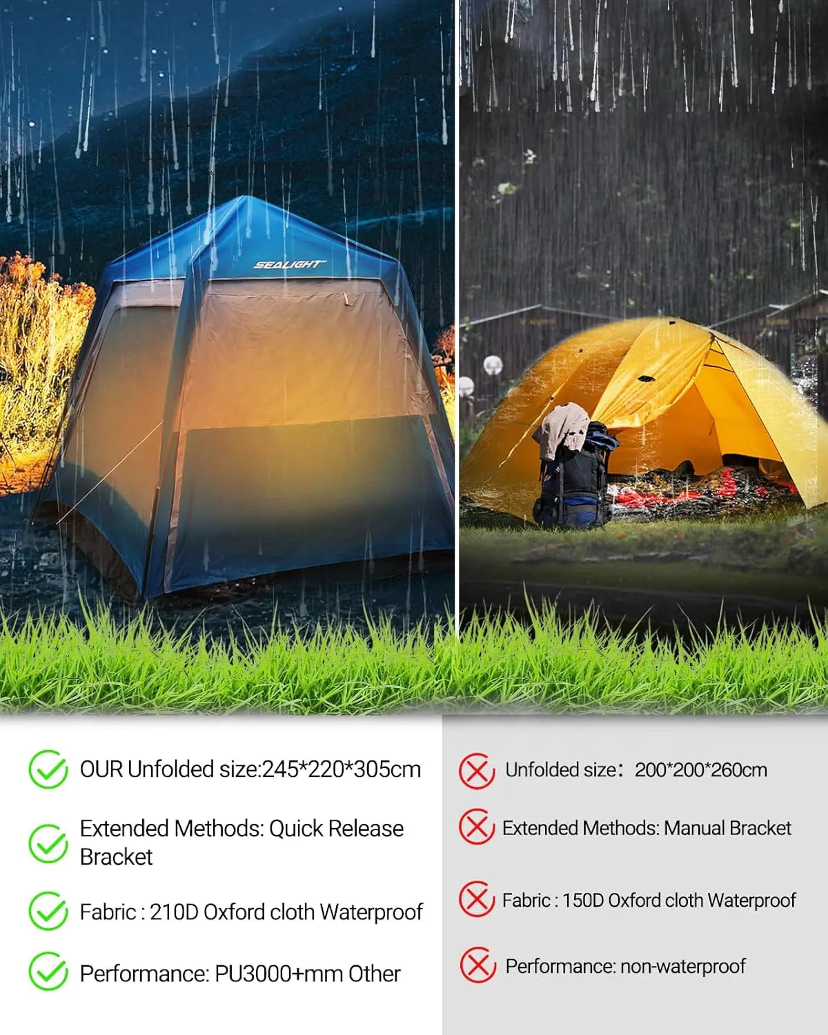 Tent for Camping,6 Person Pop Up Tent Double Layer PU3000mm Waterproof Car Camping Tent with Rainfly and Storage Bag,Weather Resistant Car Tents for Camping SUV,10FT L x 8FT W x 7.2FT H