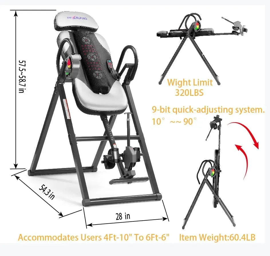 Model A Advanced Heat and Massage Heavy Duty Deluxe Inversion Table,320 lb Capacity,Gray/Black