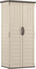 Suncast Vertical Outdoor Storage Shed with Reinforced Floor, Lockable Double Doors, All-Weather Construction, and Multi-Wall Panels, Vanilla, Made in the USA