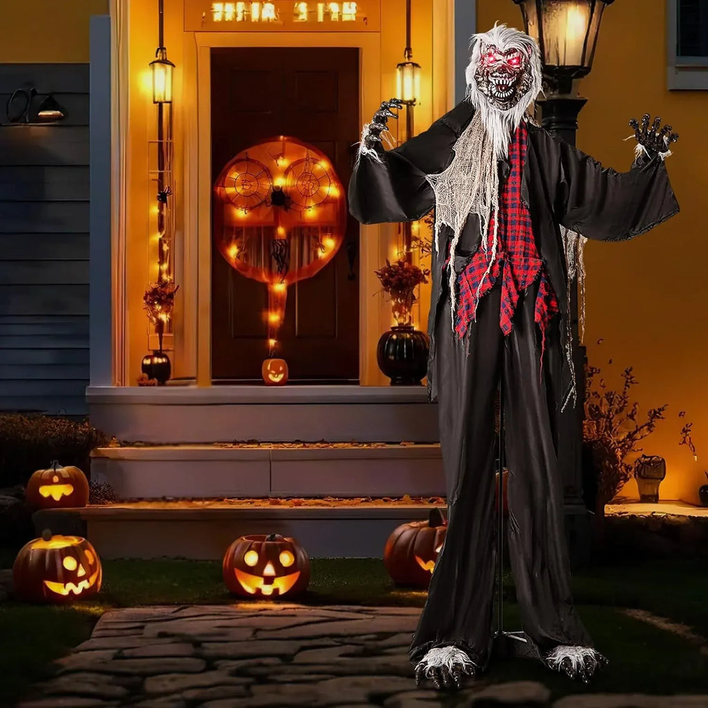 Tangkula 8.2 FT Halloween Animatronic Werewolf, Scary Animated Prop with Howling Sounds, Red Flashing Eyes & Poseable Arms, Standing Werewolf Decoration for Porch, Yard & Garden, Sound Activated