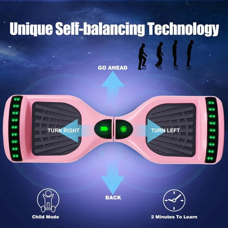 SISIGAD Hoverboard, 10 Mph Max Speed, Hoverboard with Bluetooth and LED lights, 6.5 Self Balancing Electric Hoverboard for Kids Adults Gifts, Pink