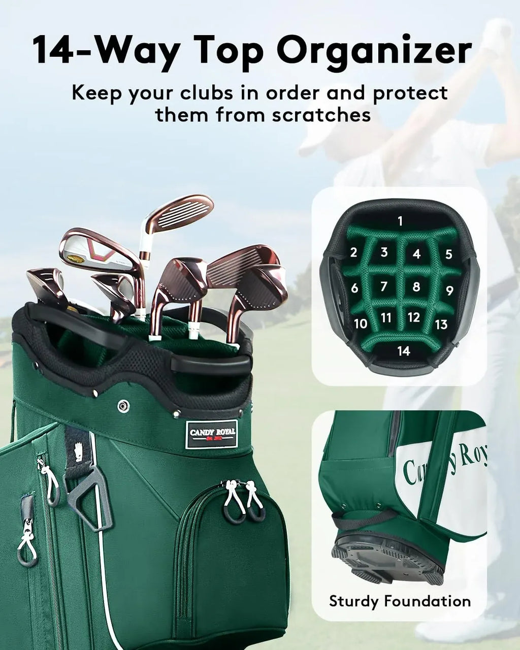 Golf Cart Bag:14 Way Full Length Divider Top Lightweight with Cooler Handles ...