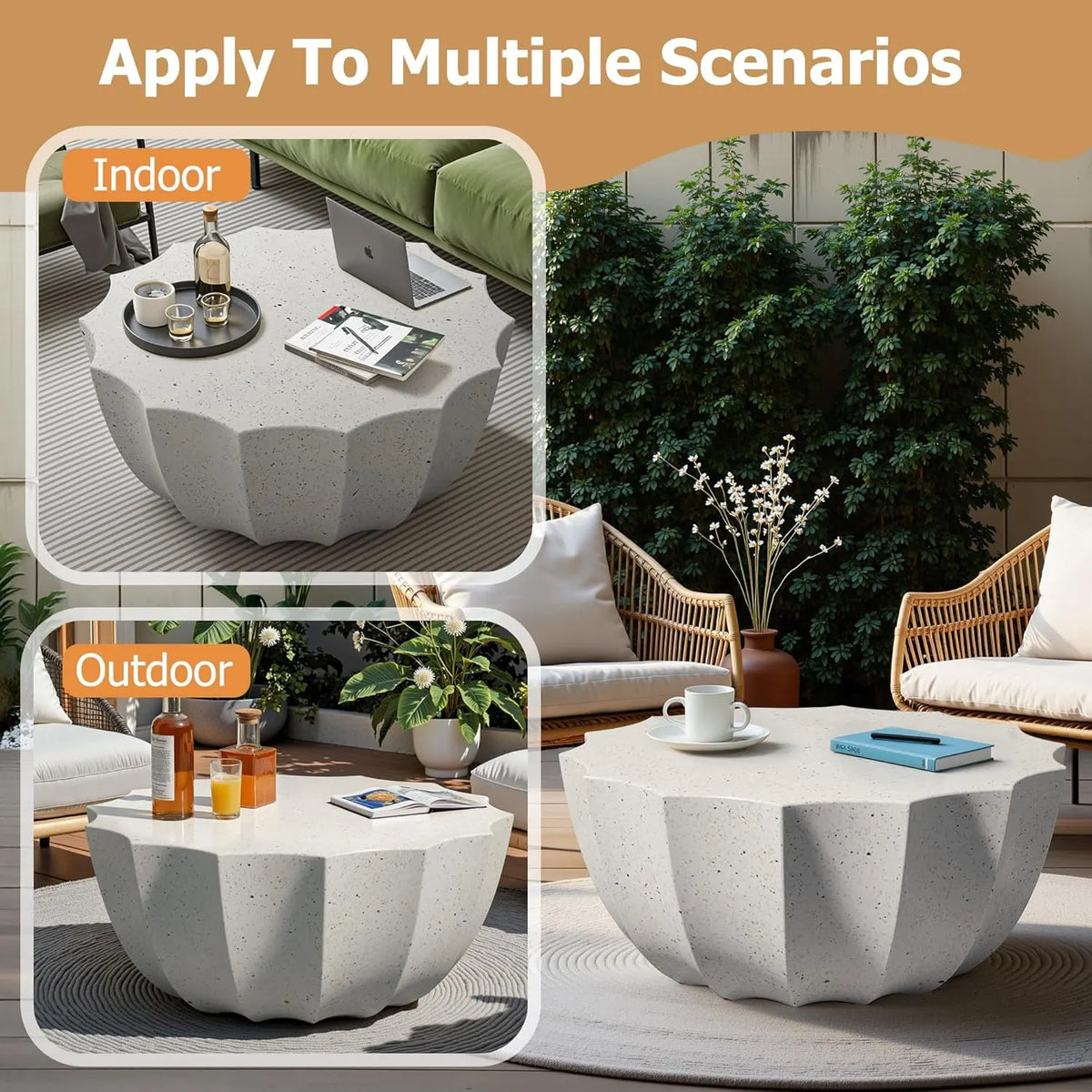 35 Outdoor Round Coffee Table Modern Stylish Design Waterproof & Moisture-Proof No Assembly Required Outdoor Coffee Table for Patio, Garden, Backyards - US Warehouse (White)