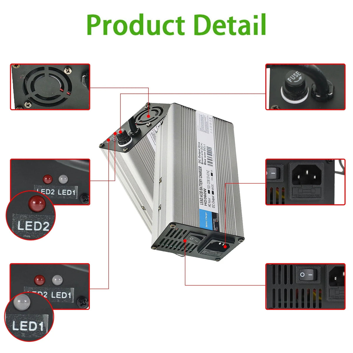 48V 6A Golf Cart Battery Charger Replacement for Club Car Golf Cart Scooters Snap Head 3Pin Plug