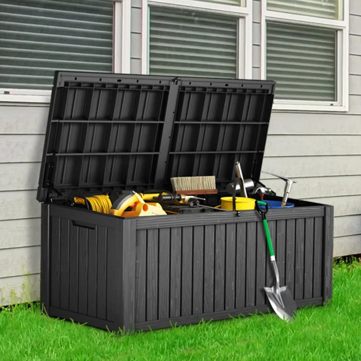 45 Gallon Waterproof Deck Box, Lockable Resin Storage Box for Patio Furniture Cushions Garden Tools and Outdoor Delivery Storage, Coffee