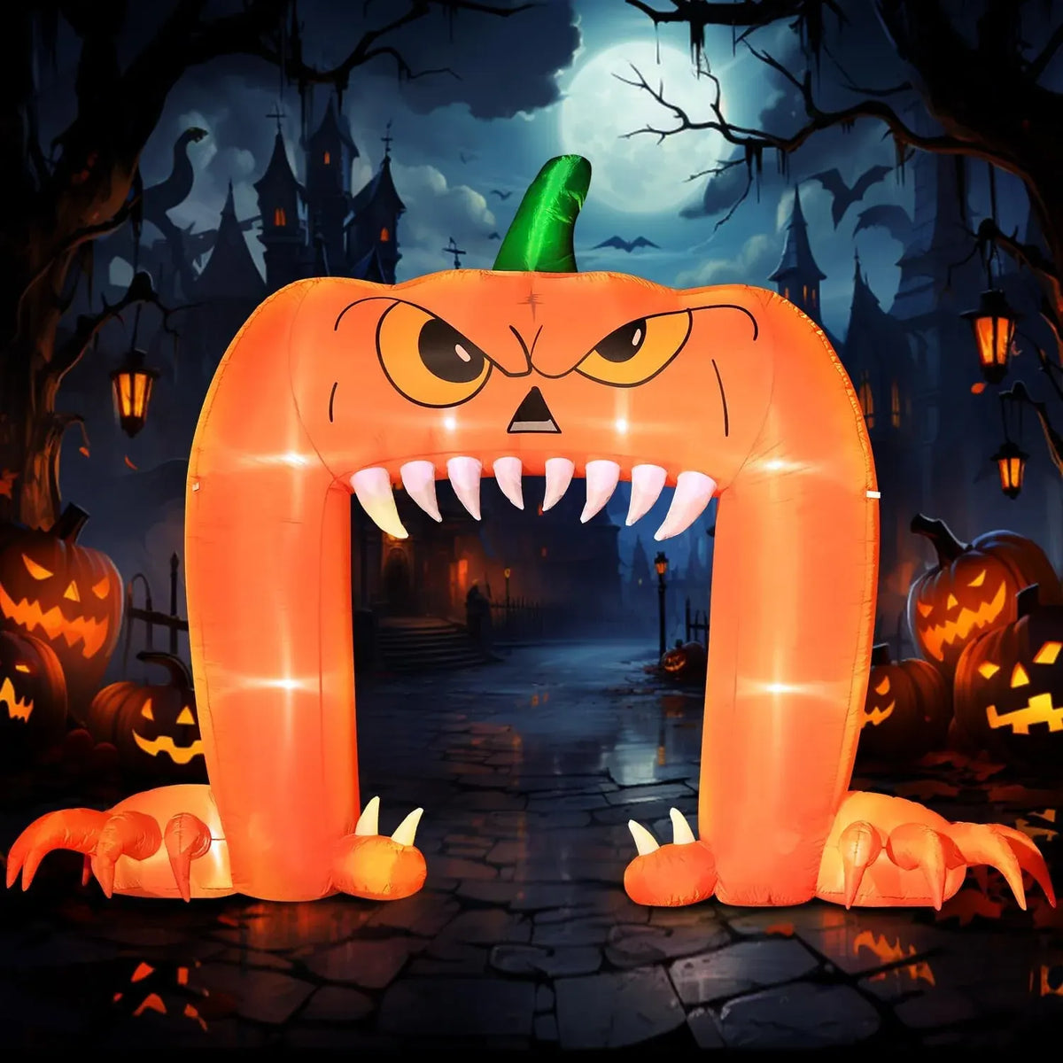 DomKom Halloween Inflatable Blow Up Decorations, 8FT Vampire Pirate Clown Witch and Spooky Pumpkin Giant Head, Built-in LEDs for Halloween Party, Garden, Lawn, Yard Décor