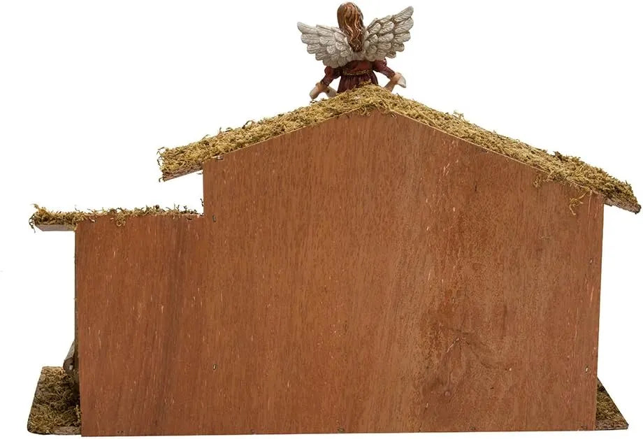 Kurt Adler 12-Piece Wooden Stable Nativity Set, Brown