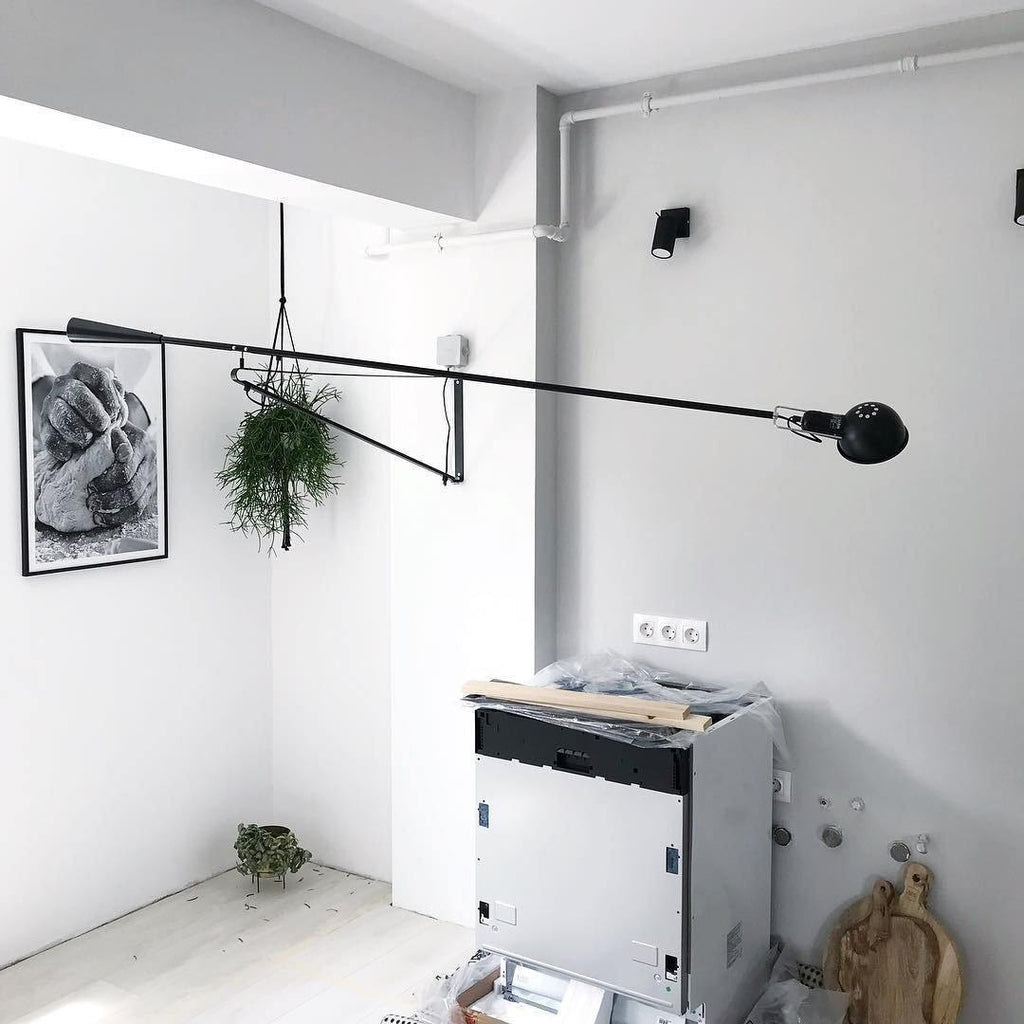 Adjustable Wall Lamp with Swinging Arm and Cast Iron Counterweight, 80.7  inches