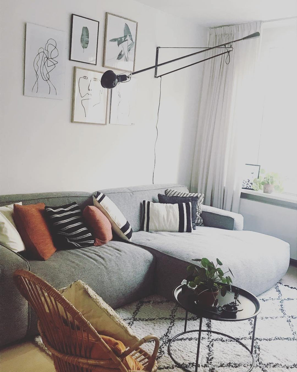 Adjustable Wall Lamp with Swinging Arm and Cast Iron Counterweight, 80.7  inches