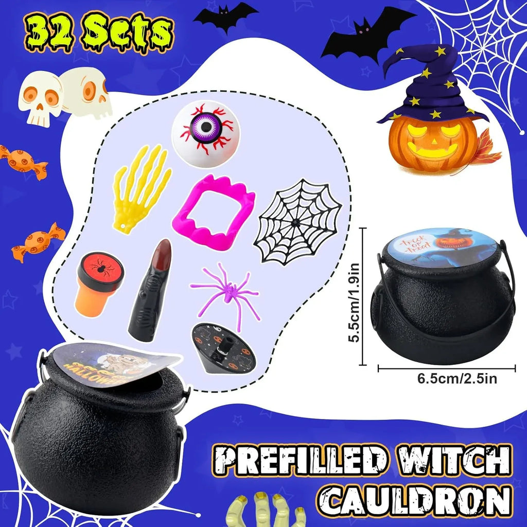 Halloween Party Favors for Kids â?32 Pack Prefilled Cauldrons with 252 PCS Bulk