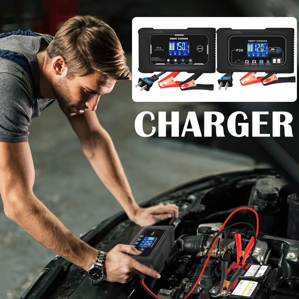20A Car Motor Battery Charger Automatic Pulse Repair for AGM Lithium Lead-A O2A7