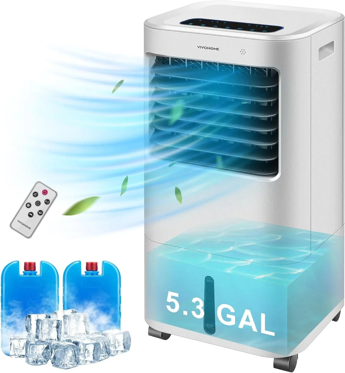 SPECSTAR Evaporative Air Cooler 600CFM with 5.3 GAL Water Tank Cooling Fan Humidifier with LED Display and Remote Control Ice Box for Indoor Home Office