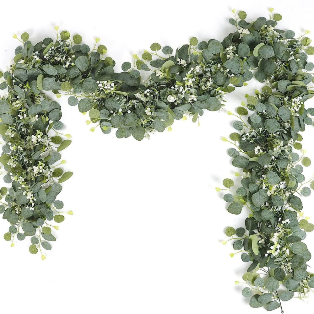 Faux Eucalyptus Garland with Silk Leaves and Flexible Stems, 70.8  Inches