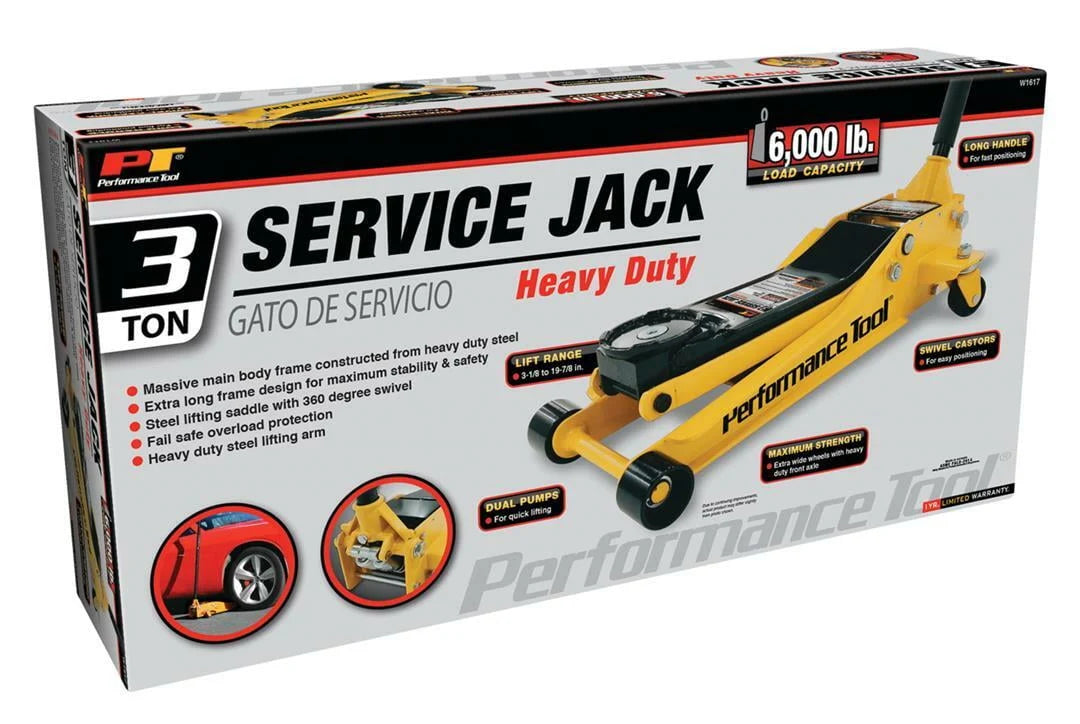Performance Tool W1617 3-Ton 6,000 lb Heavy Duty Steel Garage Service Jack, 3-1/8 to 19-7/8 Lift