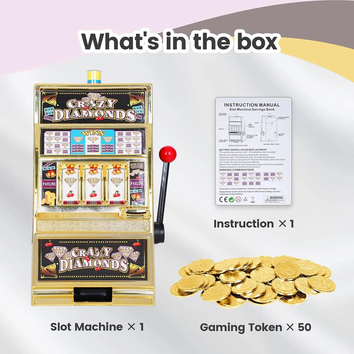| Jumbo Slot Machine Plus 50 Metal Gaming Coin Tokens - for Adults and Awesome Casino Party Decoration