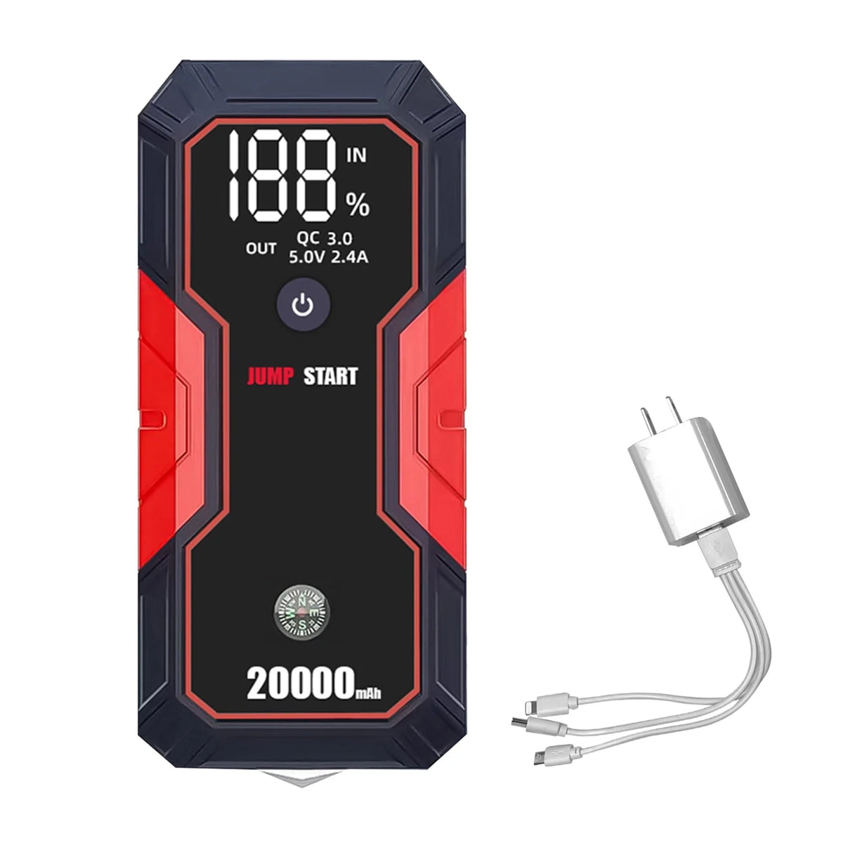 Andoer Portable Car Jump Starter 20000mAh 12V Car Battery Starter(up to 5.0L Gas, 3.5L Diesel Engines),USB Quick Charge, Fast Wireless and Flashlight