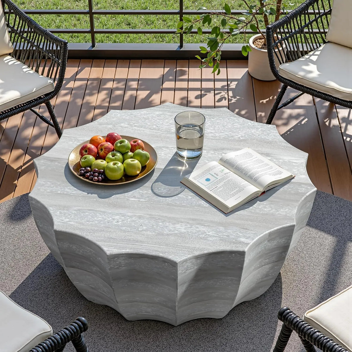 35 Outdoor Round Coffee Table Modern Stylish Design Waterproof & Moisture-Proof No Assembly Required Outdoor Coffee Table for Patio, Garden, Backyards - US Warehouse (White)