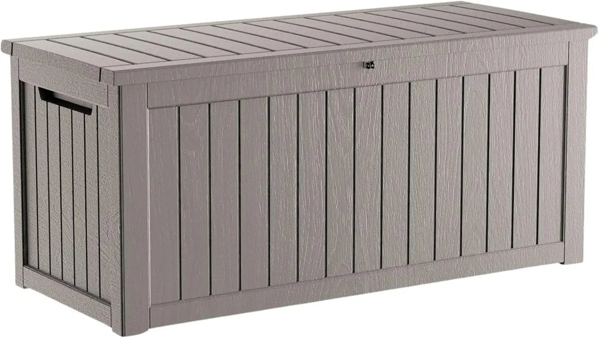 45 Gallon Waterproof Deck Box, Lockable Resin Storage Box for Patio Furniture Cushions Garden Tools and Outdoor Delivery Storage, Coffee