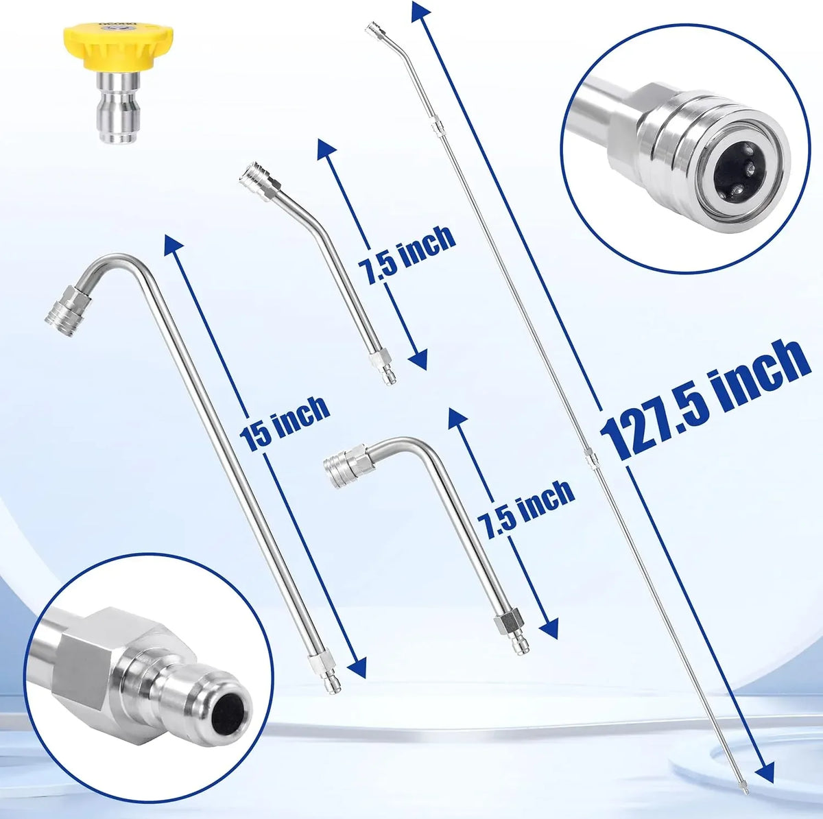 Pressure Washer Extension Wand - 120 Upgrade Power Washer Lance - Pressure Washer Accessories with 5 Nozzle Tips - 30°/90°/120° Curved Rod, 1/4 Quick Connect