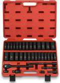 02448A 1/2 Drive Master Impact Socket Set, 65 Piece, Standard SAE (3/8-1-1/4) & Metric (10-24 mm) Sizes, Deep & Shallow Kit, Includes Adapters & Ratchet Handle