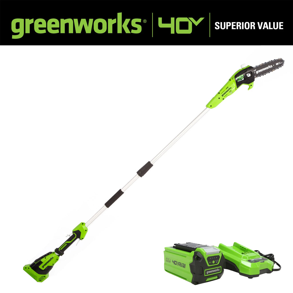 Greenworks 40V 8 Cordless Pole Saw with 2.0 Ah Battery and Charger， 1403702