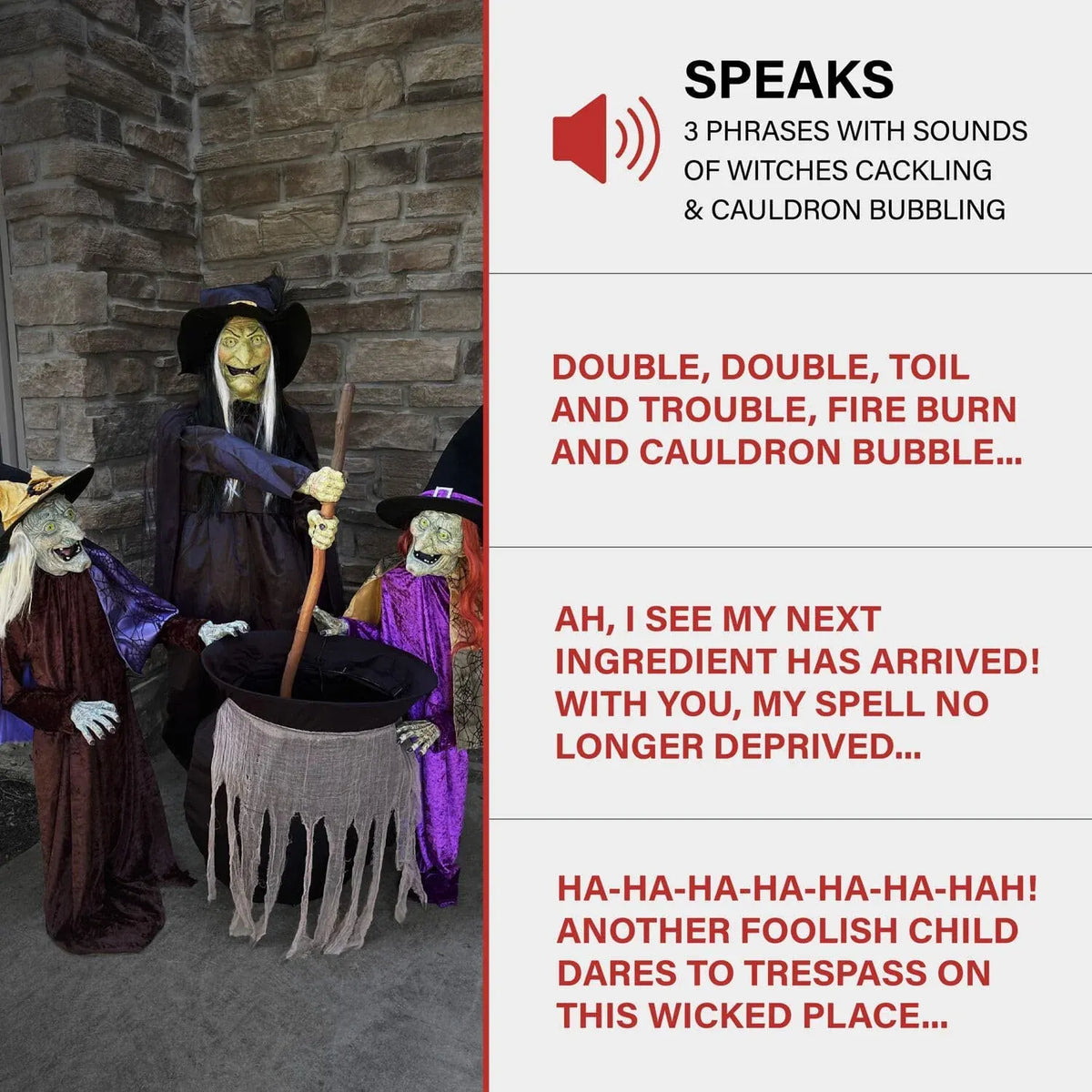 Haunted Hill Farm Motion-Activated Wicked Sitchwick Sisters, Plug-in Talking Scare Halloween Animatronics for Indoor or Covered Outdoor Display, Creepy and Modern Fright Props for Home