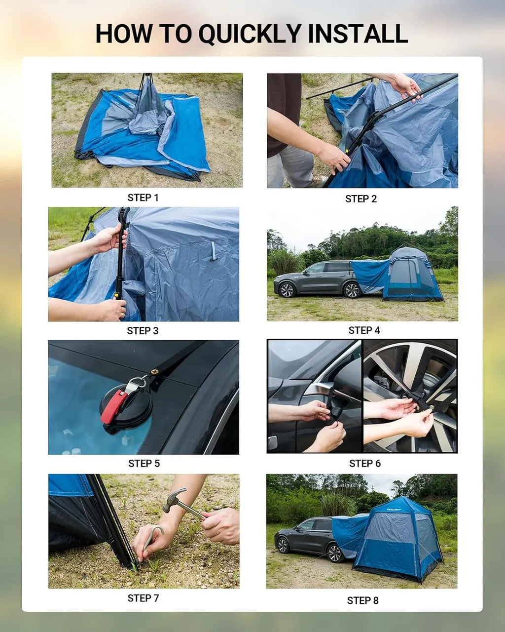 Tent for Camping,6 Person Pop Up Tent Double Layer PU3000mm Waterproof Car Camping Tent with Rainfly and Storage Bag,Weather Resistant Car Tents for Camping SUV,10FT L x 8FT W x 7.2FT H