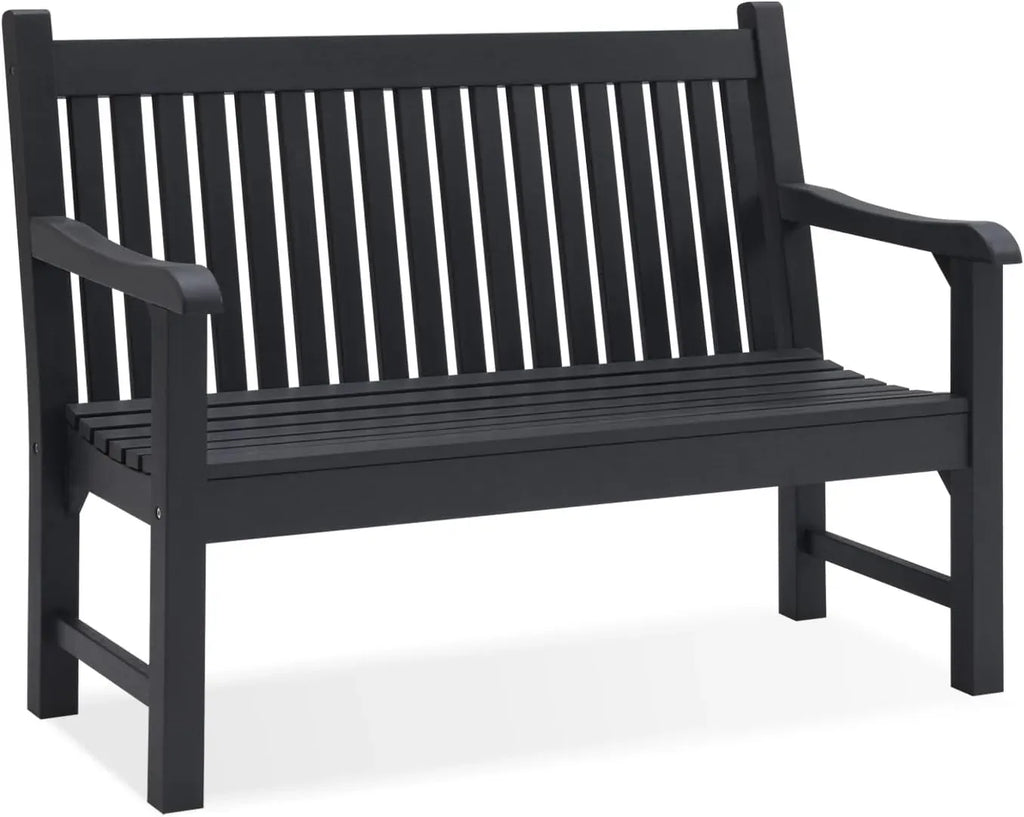 Psilvam Garden Bench, 2-Person Poly Lumber Patio Bench, All-Weather Outdoor Bench That Never Rot, Memorial Bench, Suit for Garden, Porch and Park (Black)