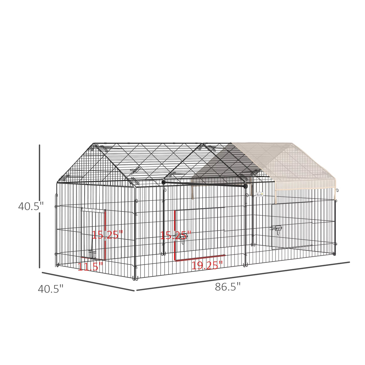 PawHut Catio Metal Chicken Coop, 86.5 x 40.5 Portable Small Animal Playpen for Rabbit, Outdoor Dog Kennel with Water-resistant Cover, Beige