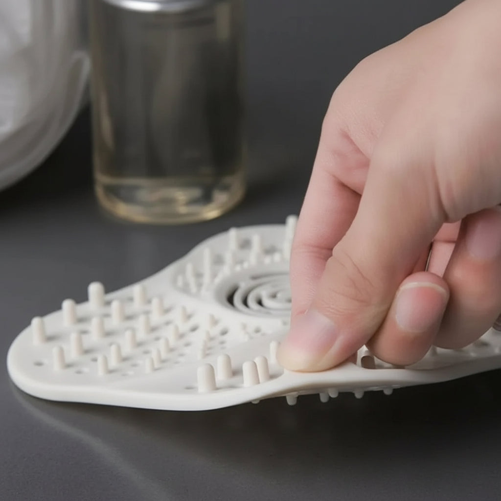 Drain Hair Catcher with Spiral Ridges and Suction Cup Anchors, Lift  Handle