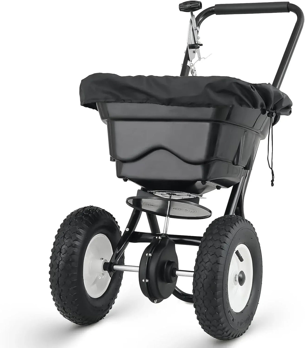 MoNiBloom 125 lb Walk-Behind Broadcast Spreader for Fertilizer, Grass Seed, Salt & Ice Melt, Heavy Duty Lawn, Garden & Farm Seeder with Rain Cover, Durable Design for Yards, Fields & Uneven Terrain