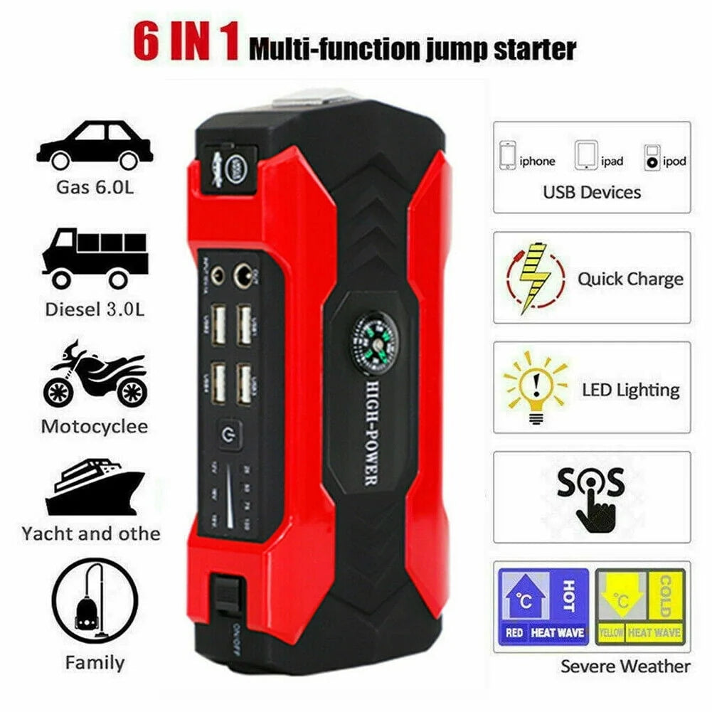 Car Jump Starter, 600A Peak 99800mAh Portable Mini Slim Charger Power Bank (up to 12V 6.0L Gasoline Vehicles & 12V 3.0L Diesel Car) LED Flash Light Battery Booster