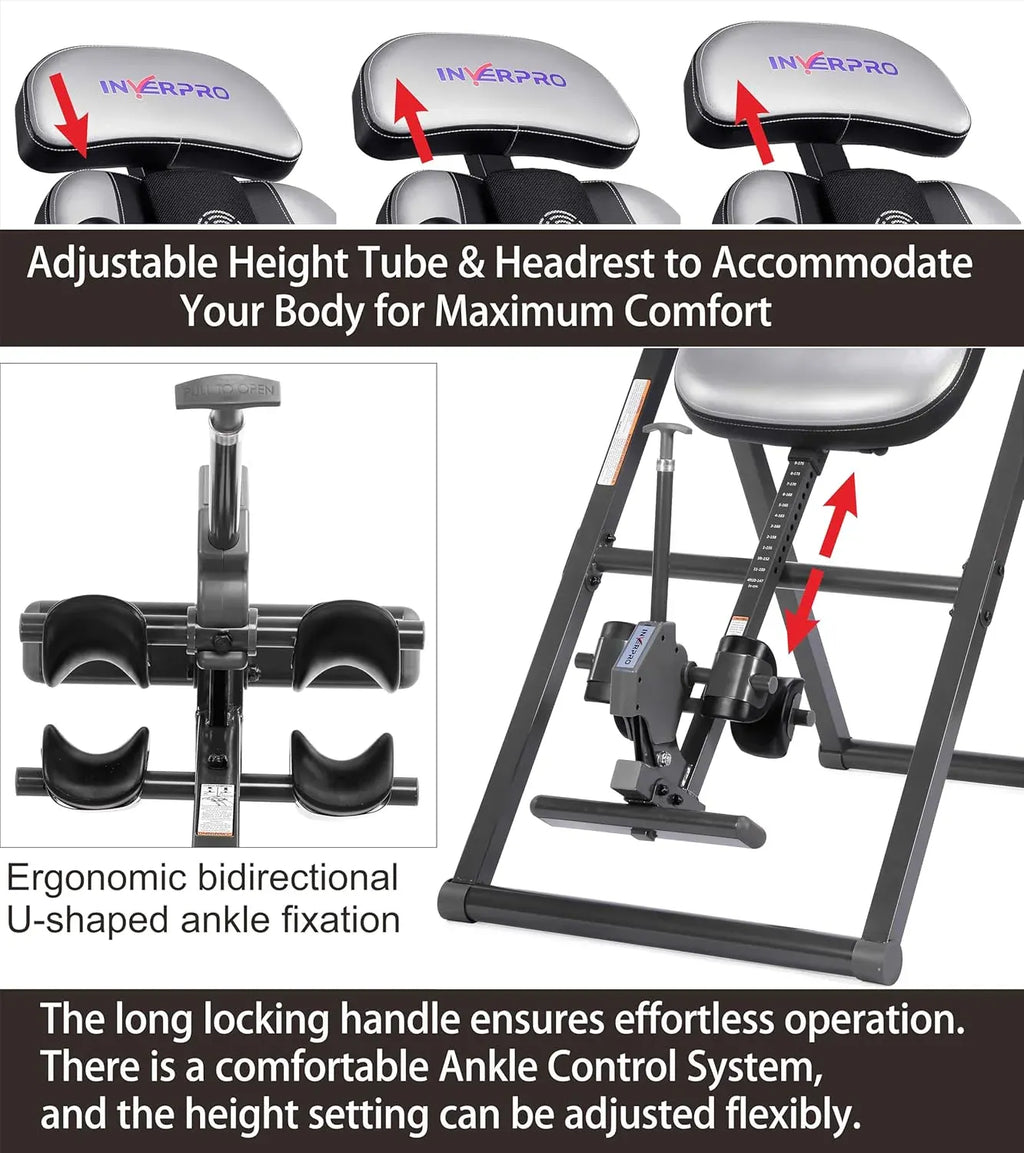 Model A Advanced Heat and Massage Heavy Duty Deluxe Inversion Table,320 lb Capacity,Gray/Black