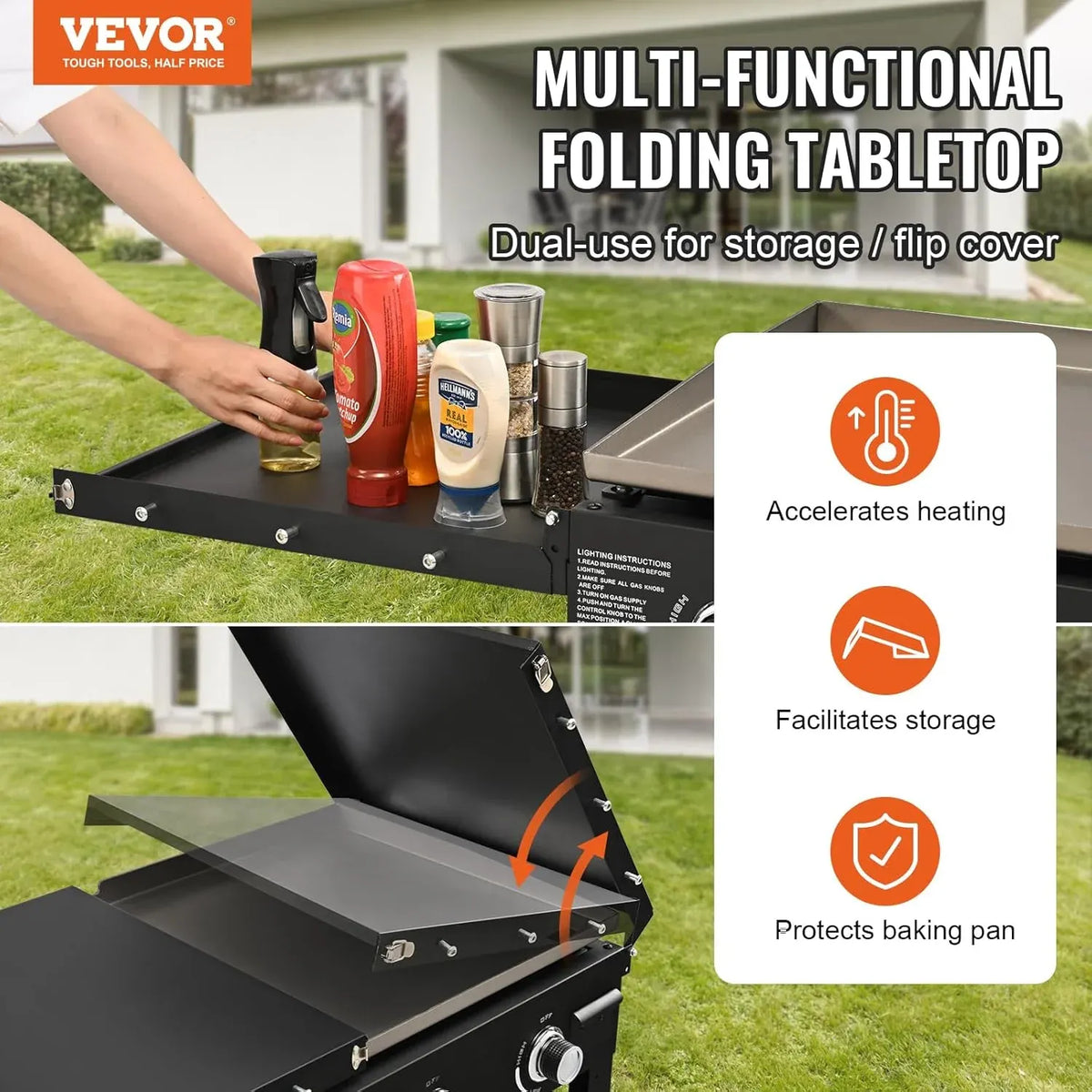 Propane Griddle on Cart, 36 Heavy Duty Manual Flat Top Griddle, Outdoor Cooking Station with Side Shelves, Steel Natural Gas Griddle, 4-Burners Restaurant Portable Grill - 60,000 BTU